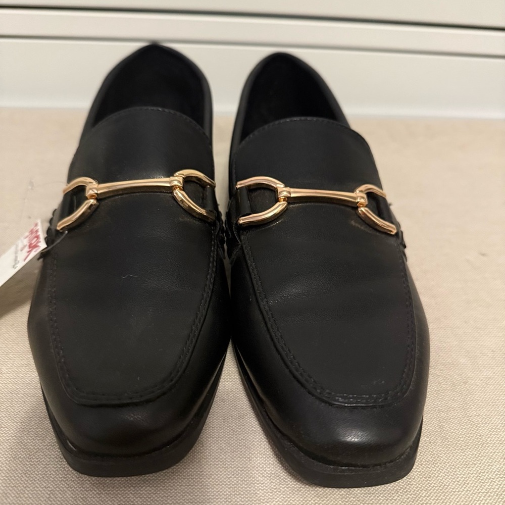 Madden Girl Black Loafers with Gold Detail